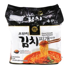 You Us Omori Kimchi Stew Ramyun 5.64oz(160g) 4 Packs, 유어스 오모리 김치찌개 라면 5.64oz(160g) 4팩