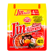 Ottogi Jin Ramen Hot Flavor 4.23oz(120g) 4 Packs, 오뚜기 진라면 매운맛 4.23oz(120g) 4팩, 不倒翁 Jin Ramen Hot Flavor 4.23oz(120g) 4 Packs